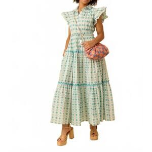 NEW BROOKS AVENUE flutter sleeve maxi dress in cameron blue